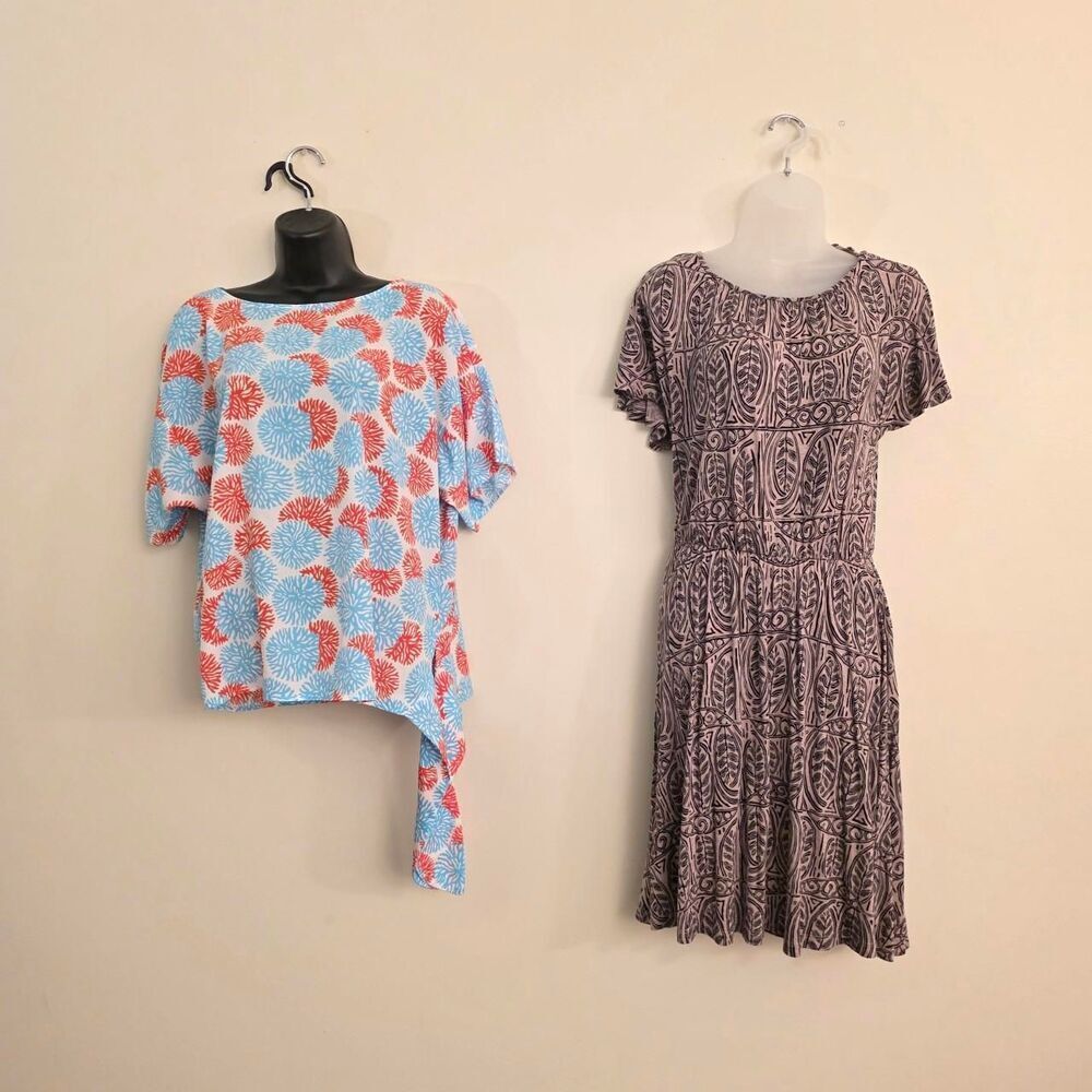 Bohemian Michael Kors Coral Blouse + Ann Taylor LOFT Leaf Motif Dress - sz Small